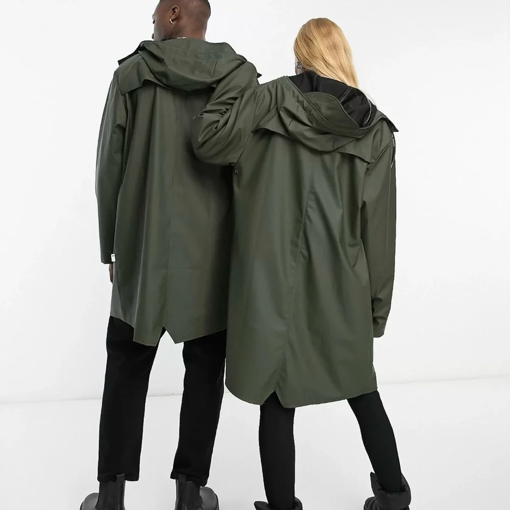 Rains LAST ONE 12020 unisex waterproof long jacket in green NWT - Picture 2 of 4